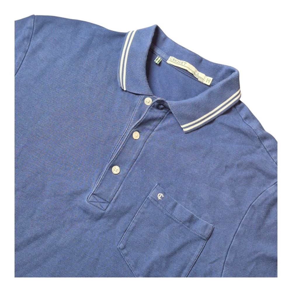 Criquet Mens Large Blue Pima Cotton Golf Pocket Polo Shirt Austin TX